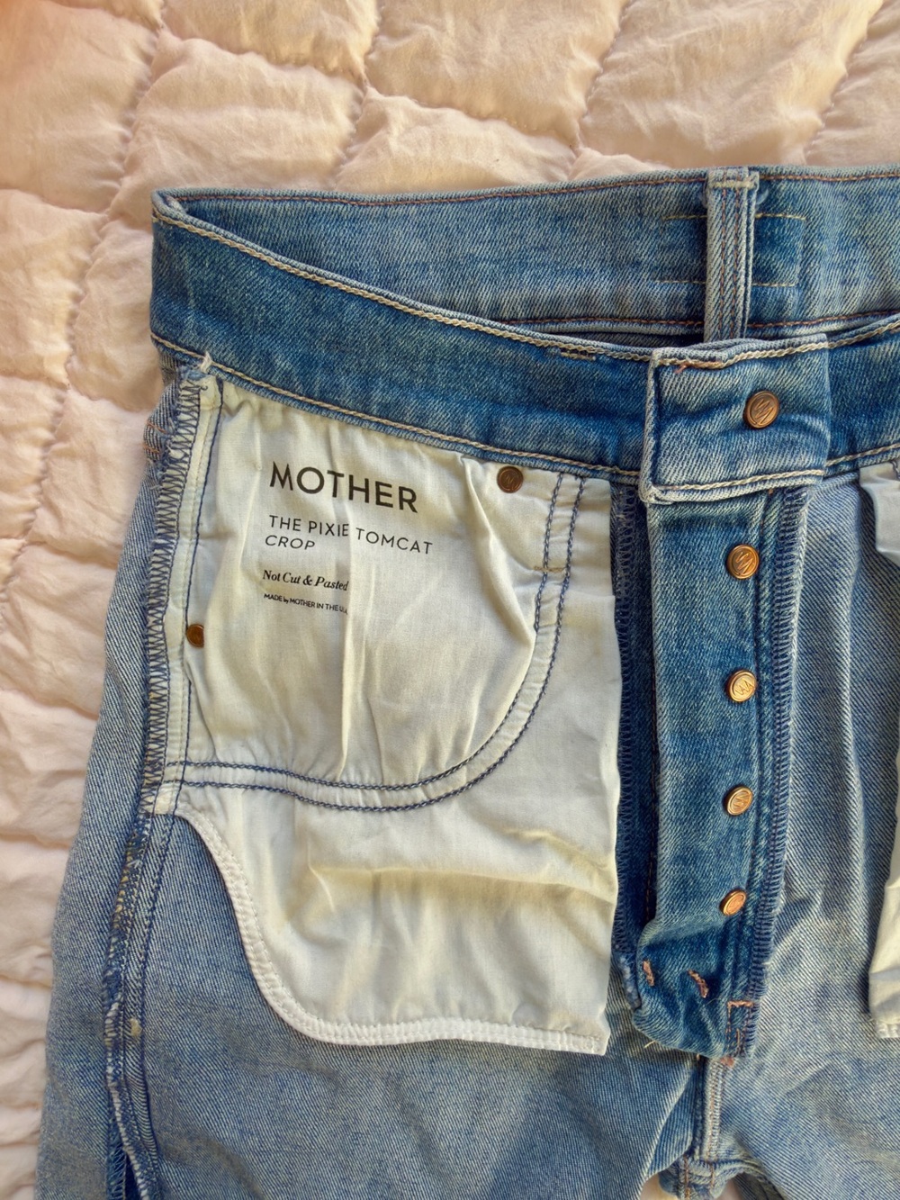 MOTHER DENIM THE PIXIE TOMCAT CROP NOT CUT AND PASTED HIGH RISE JEANS - Picture 3 of 5